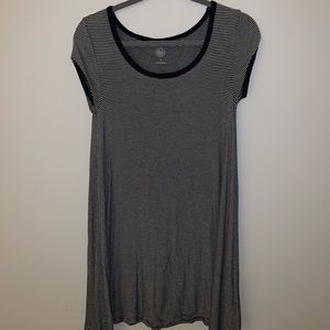 Navy blue and white striped shirt sleeve dress